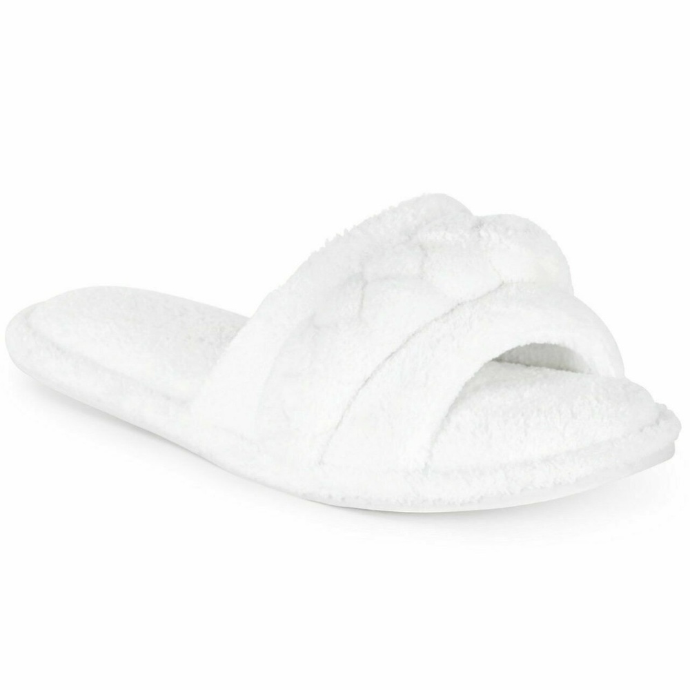 Charter Club White Memory Foam Braided Detail Open Toe Slipper Sizes L or XL